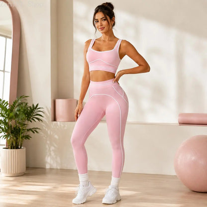 Women'S Fashion Versatile High-Waisted Yoga Pants Set, Gym Training Workout Clothes, Outdoor Sports Tennis, Butt-Lifting Tight-Fitting.