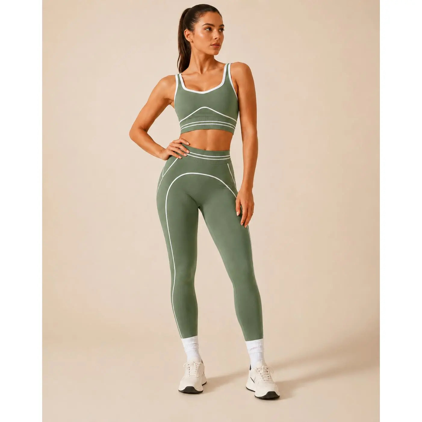 Women'S Fashion Versatile High-Waisted Yoga Pants Set, Gym Training Workout Clothes, Outdoor Sports Tennis, Butt-Lifting Tight-Fitting.