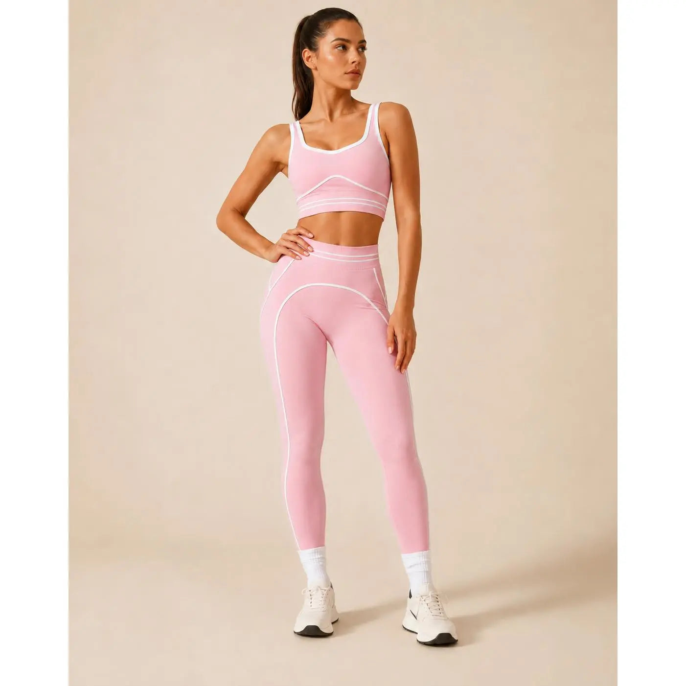 Women'S Fashion Versatile High-Waisted Yoga Pants Set, Gym Training Workout Clothes, Outdoor Sports Tennis, Butt-Lifting Tight-Fitting.
