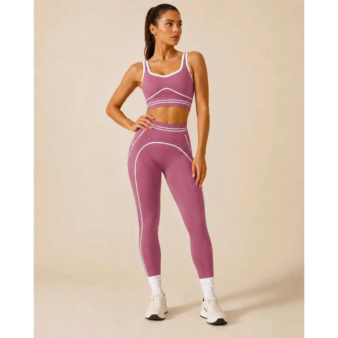 Women'S Fashion Versatile High-Waisted Yoga Pants Set, Gym Training Workout Clothes, Outdoor Sports Tennis, Butt-Lifting Tight-Fitting.