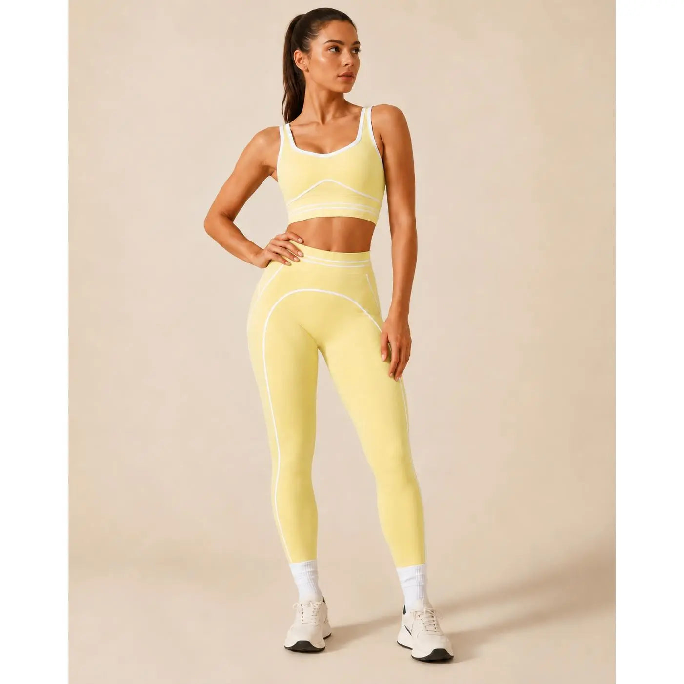 Women'S Fashion Versatile High-Waisted Yoga Pants Set, Gym Training Workout Clothes, Outdoor Sports Tennis, Butt-Lifting Tight-Fitting.