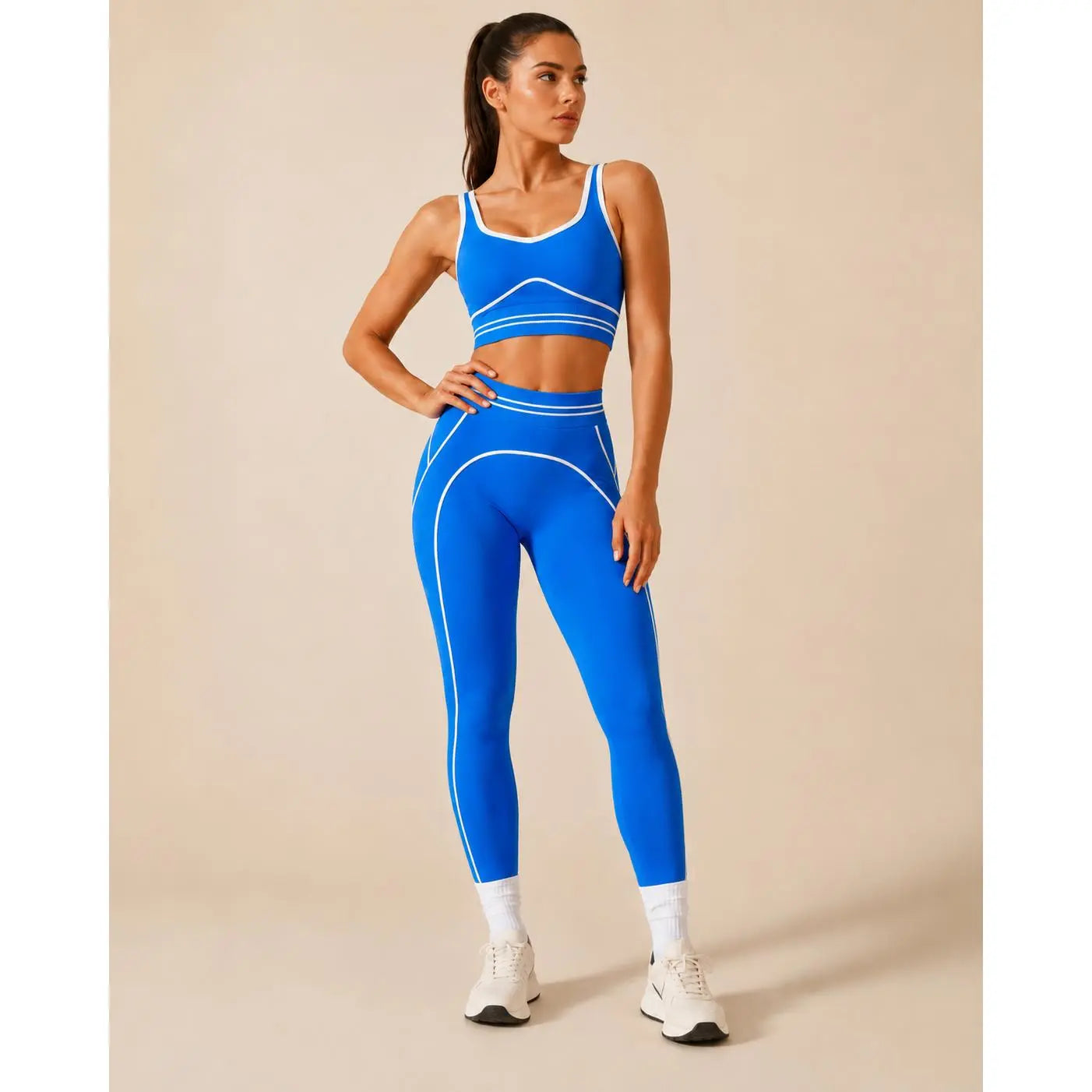 Women'S Fashion Versatile High-Waisted Yoga Pants Set, Gym Training Workout Clothes, Outdoor Sports Tennis, Butt-Lifting Tight-Fitting.